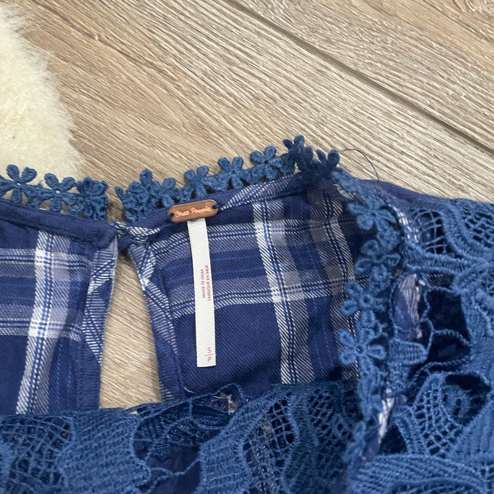 Free people blue darling Diana lace plaid shirt - Picture 3 of 6
